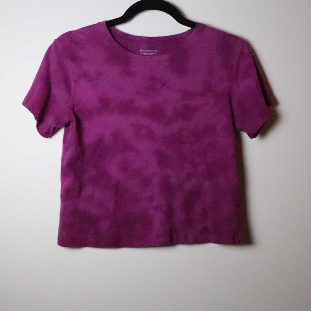 Athleta Organic Crop Tie Dye Pink Tee Women's Size XS